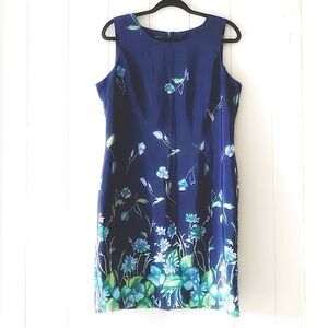 Vintage Betty’s Things Petites Floral Border Blue Dress Size 12P